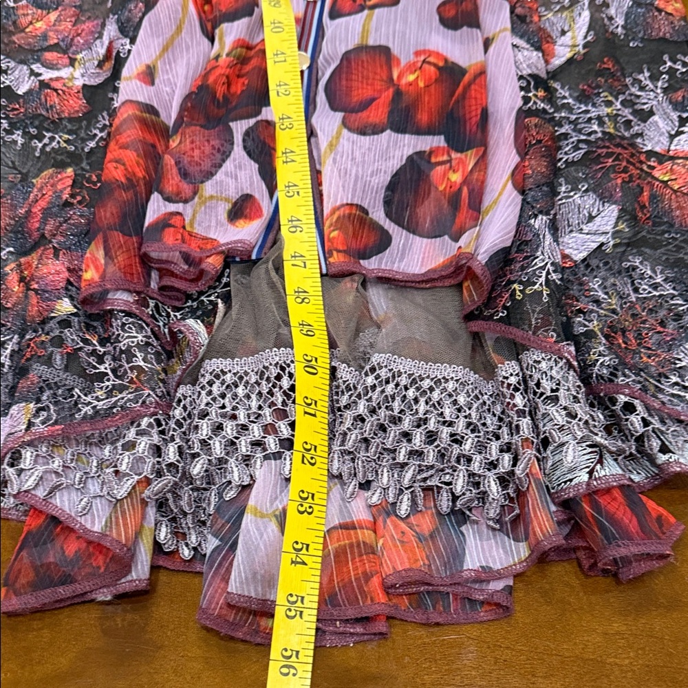 Byron Lars, Elegant,Unique Floral Sheer Maxi Dress, Red/Purple Accents, size 10 - Picture 15 of 15